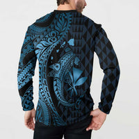 Aloha Hawaii Hammerhead Shark Button Sweatshirt Blue Kakau and Polynesian Tattoo LT03 - Polynesian Pride