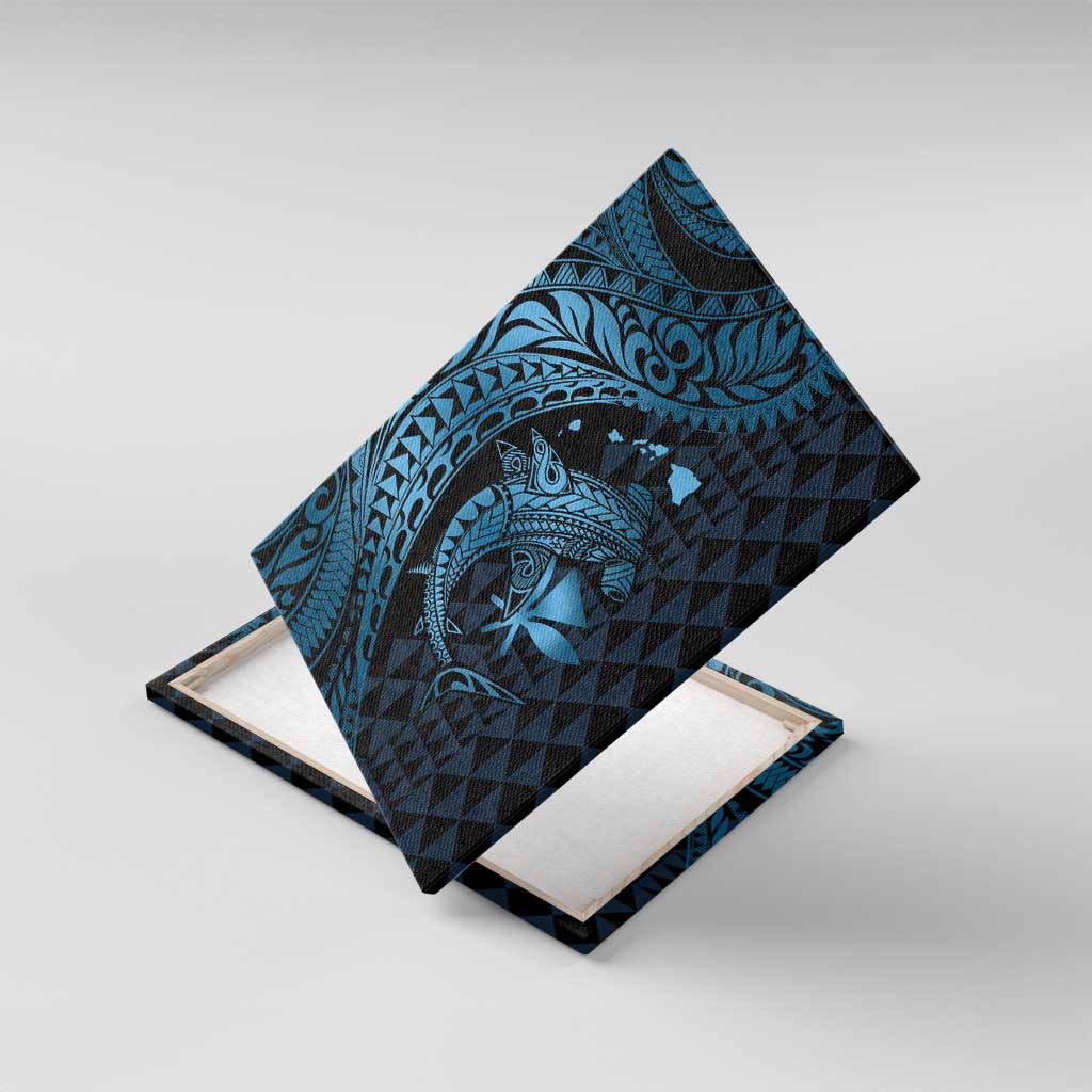 Aloha Hawaii Hammerhead Shark Canvas Wall Art Blue Kakau and Polynesian Tattoo LT03 With Frame Blue - Polynesian Pride