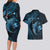 Aloha Hawaii Hammerhead Shark Couples Matching Long Sleeve Bodycon Dress and Hawaiian Shirt Blue Kakau and Polynesian Tattoo LT03