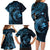 Aloha Hawaii Hammerhead Shark Family Matching Long Sleeve Bodycon Dress and Hawaiian Shirt Blue Kakau and Polynesian Tattoo LT03