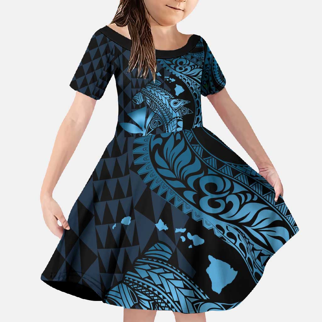 Aloha Hawaii Hammerhead Shark Family Matching Mermaid Dress and Hawaiian Shirt Blue Kakau and Polynesian Tattoo LT03