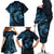 Aloha Hawaii Hammerhead Shark Family Matching Off The Shoulder Long Sleeve Dress and Hawaiian Shirt Blue Kakau and Polynesian Tattoo LT03