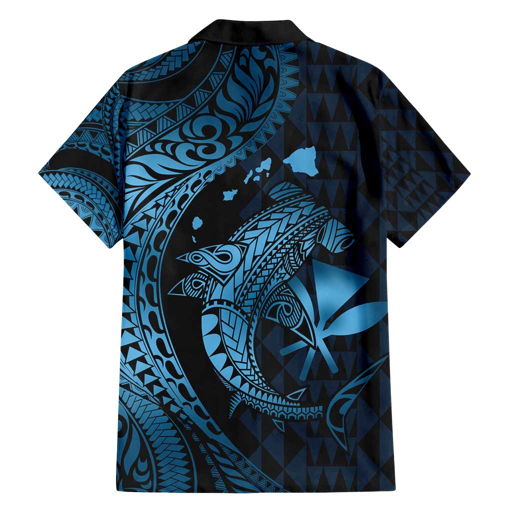 Aloha Hawaii Hammerhead Shark Family Matching Off Shoulder Maxi Dress and Hawaiian Shirt Blue Kakau and Polynesian Tattoo LT03 - Polynesian Pride