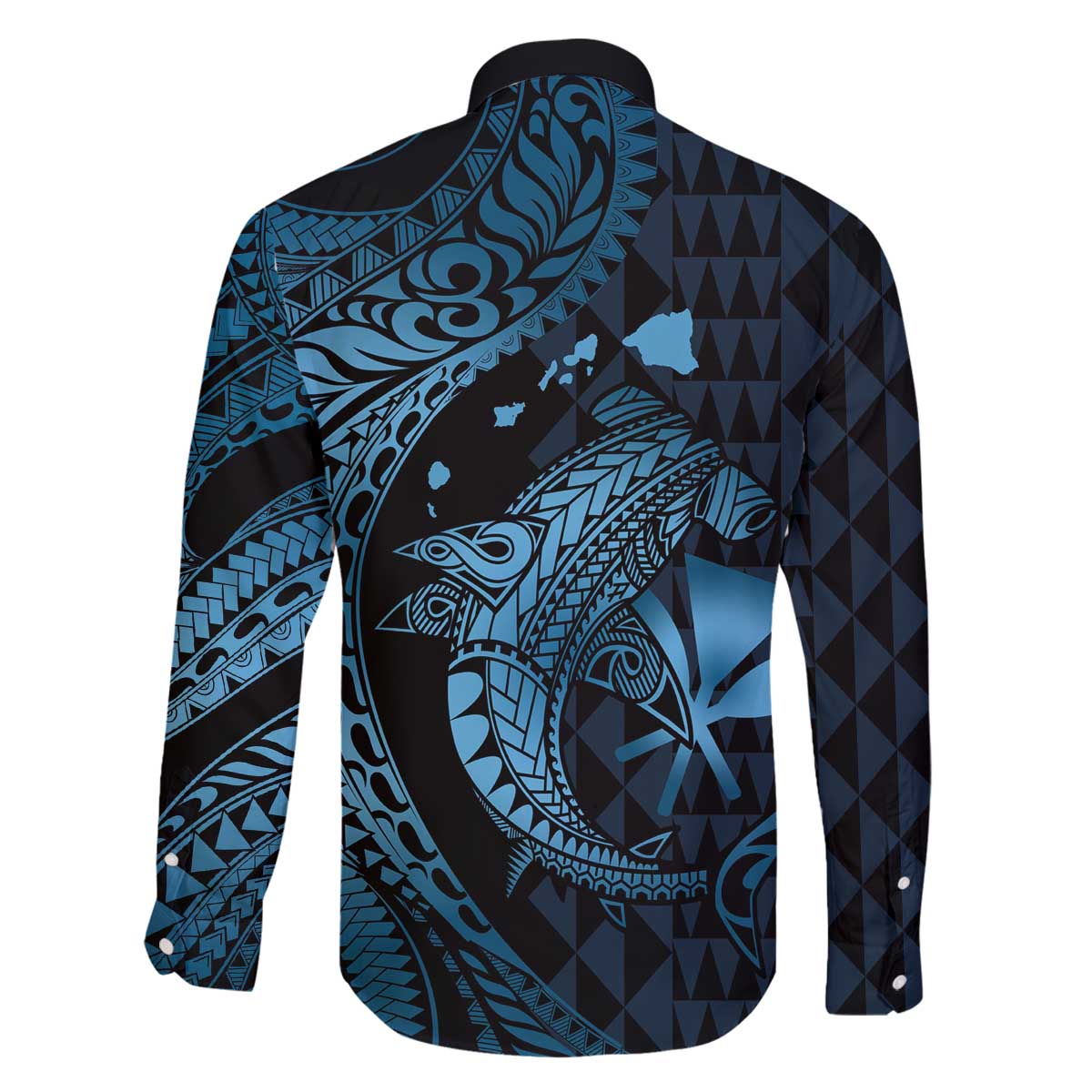 Aloha Hawaii Hammerhead Shark Family Matching Off Shoulder Short Dress and Hawaiian Shirt Blue Kakau and Polynesian Tattoo LT03