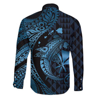 Aloha Hawaii Hammerhead Shark Family Matching Off Shoulder Short Dress and Hawaiian Shirt Blue Kakau and Polynesian Tattoo LT03