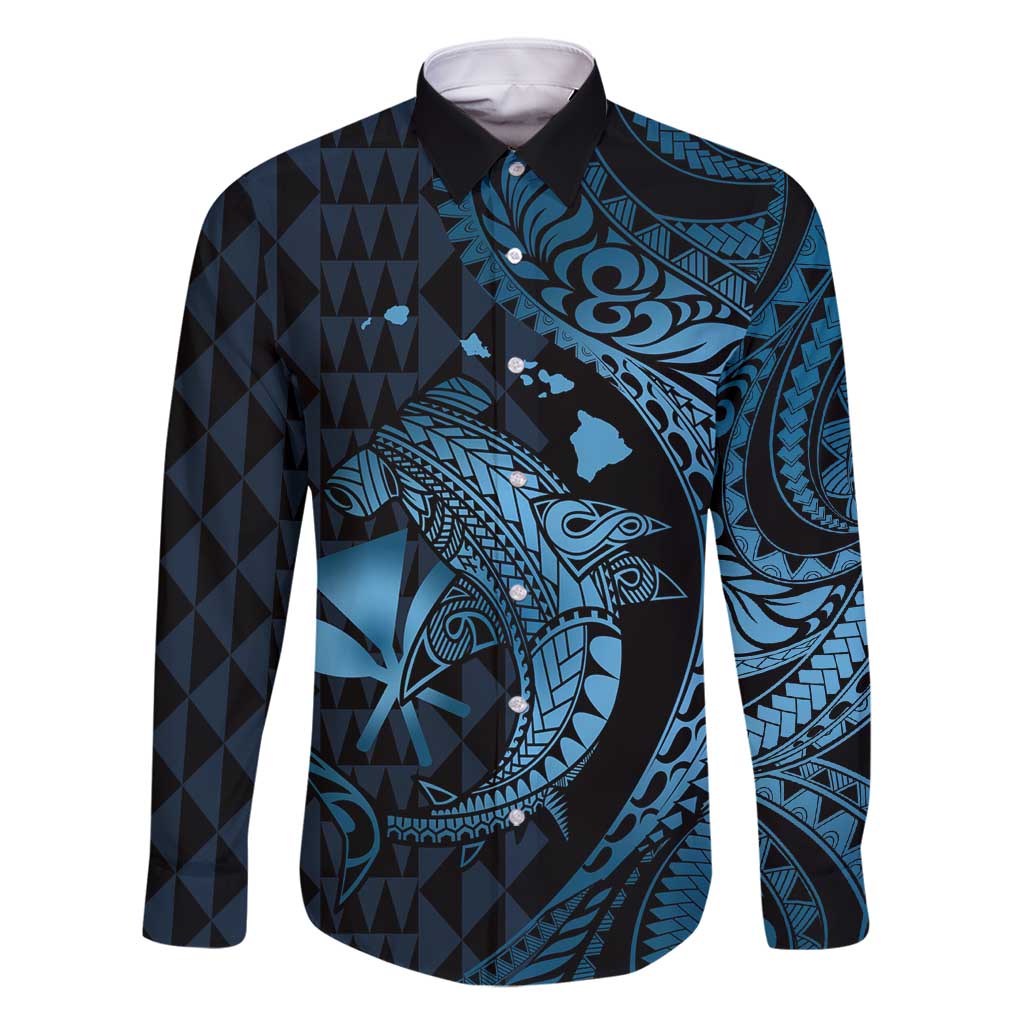 Aloha Hawaii Hammerhead Shark Family Matching Tank Maxi Dress and Hawaiian Shirt Blue Kakau and Polynesian Tattoo LT03
