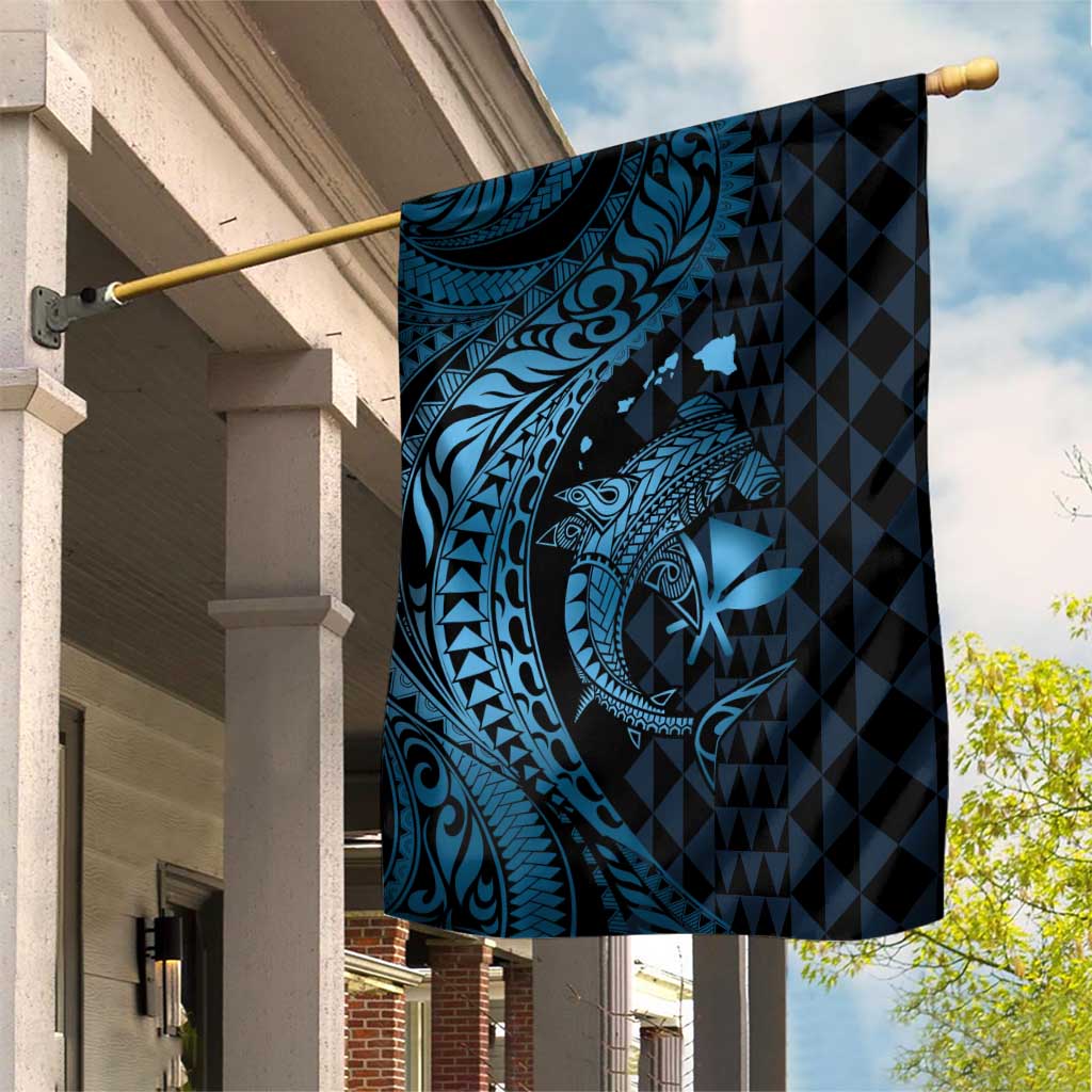 Aloha Hawaii Hammerhead Shark Garden Flag Blue Kakau and Polynesian Tattoo LT03 House Flag Blue - Polynesian Pride