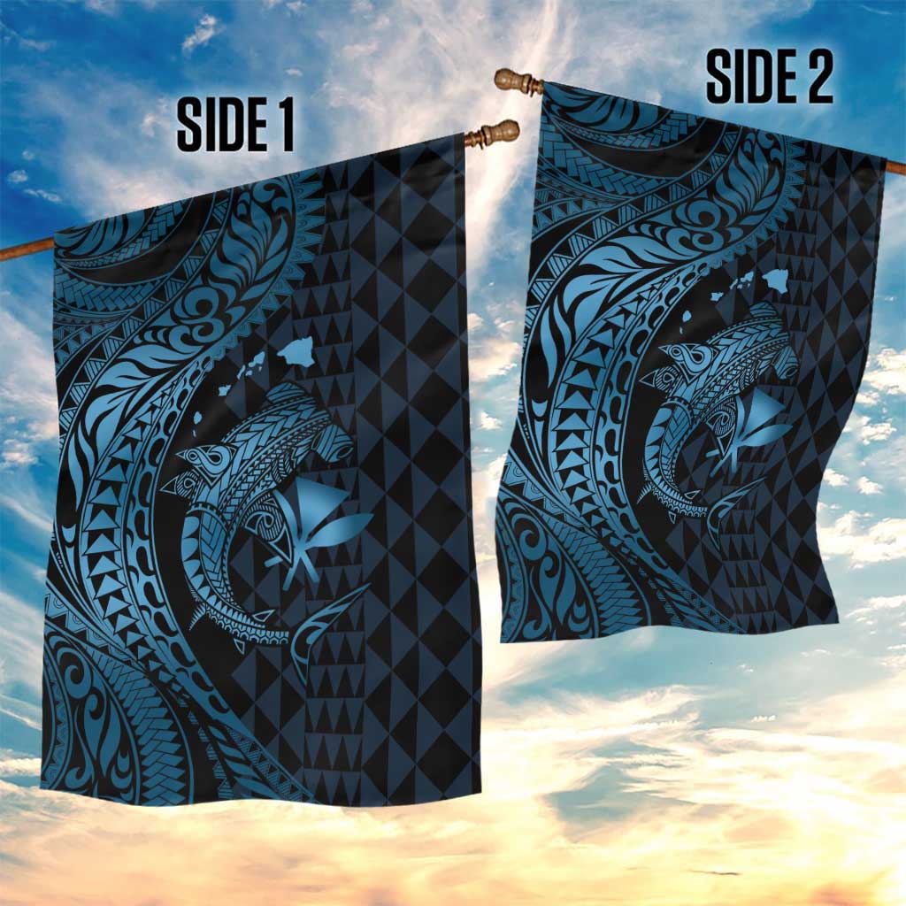 Aloha Hawaii Hammerhead Shark Garden Flag Blue Kakau and Polynesian Tattoo LT03 - Polynesian Pride