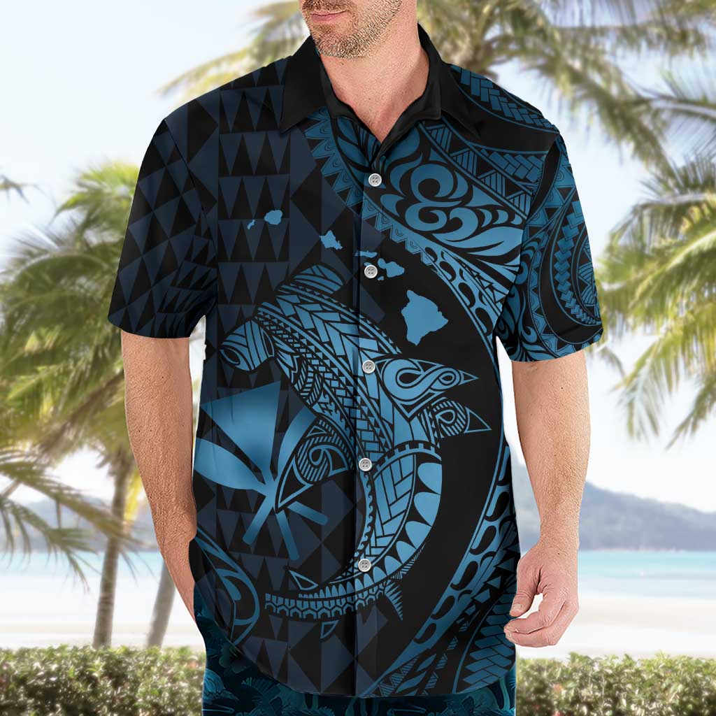 Aloha Hawaii Hammerhead Shark Hawaiian Shirt Blue Kakau and Polynesian Tattoo LT03 - Polynesian Pride