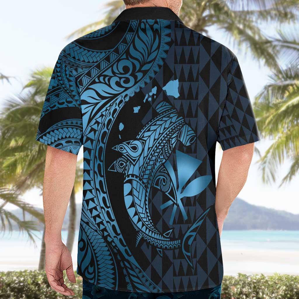 Aloha Hawaii Hammerhead Shark Hawaiian Shirt Blue Kakau and Polynesian Tattoo LT03 - Polynesian Pride