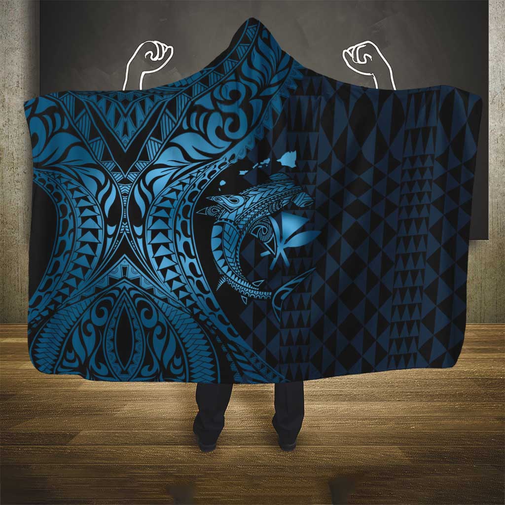 Aloha Hawaii Hammerhead Shark Hooded Blanket Blue Kakau and Polynesian Tattoo LT03 - Polynesian Pride