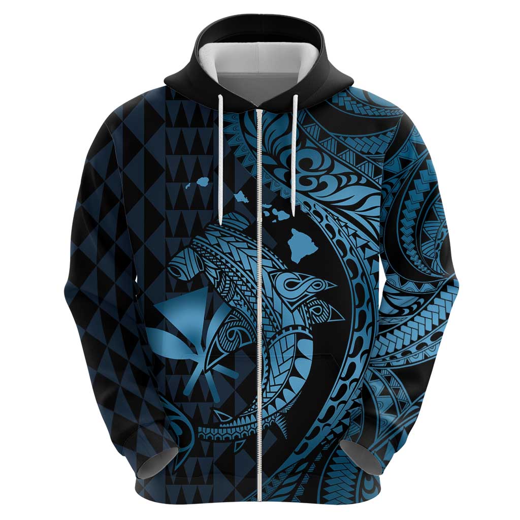 Aloha Hawaii Hammerhead Shark Hoodie Blue Kakau and Polynesian Tattoo LT03