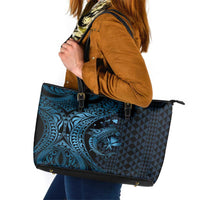 Aloha Hawaii Hammerhead Shark Leather Tote Bag Blue Kakau and Polynesian Tattoo LT03 Blue - Polynesian Pride