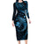 Aloha Hawaii Hammerhead Shark Long Sleeve Bodycon Dress Blue Kakau and Polynesian Tattoo LT03