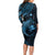 Aloha Hawaii Hammerhead Shark Long Sleeve Bodycon Dress Blue Kakau and Polynesian Tattoo LT03