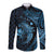 Aloha Hawaii Hammerhead Shark Long Sleeve Button Shirt Blue Kakau and Polynesian Tattoo LT03