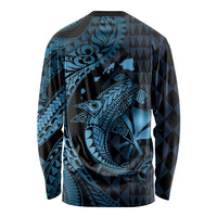 Aloha Hawaii Hammerhead Shark Long Sleeve Shirt Blue Kakau and Polynesian Tattoo LT03