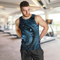 Aloha Hawaii Hammerhead Shark Men Tank Top Blue Kakau and Polynesian Tattoo LT03 Blue - Polynesian Pride