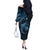 Aloha Hawaii Hammerhead Shark Off The Shoulder Long Sleeve Dress Blue Kakau and Polynesian Tattoo LT03