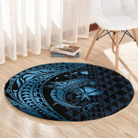 Aloha Hawaii Hammerhead Shark Round Carpet Blue Kakau and Polynesian Tattoo LT03
