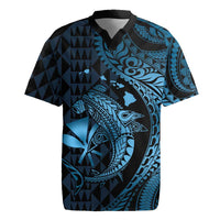 Aloha Hawaii Hammerhead Shark Rugby Jersey Blue Kakau and Polynesian Tattoo LT03 Blue - Polynesian Pride