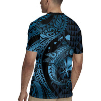 Aloha Hawaii Hammerhead Shark Rugby Jersey Blue Kakau and Polynesian Tattoo LT03 - Polynesian Pride