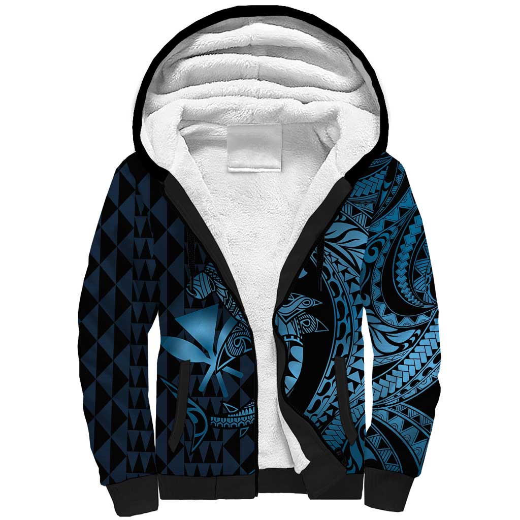 Aloha Hawaii Hammerhead Shark Sherpa Hoodie Blue Kakau and Polynesian Tattoo LT03 Unisex Blue - Polynesian Pride