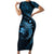 Aloha Hawaii Hammerhead Shark Short Sleeve Bodycon Dress Blue Kakau and Polynesian Tattoo LT03