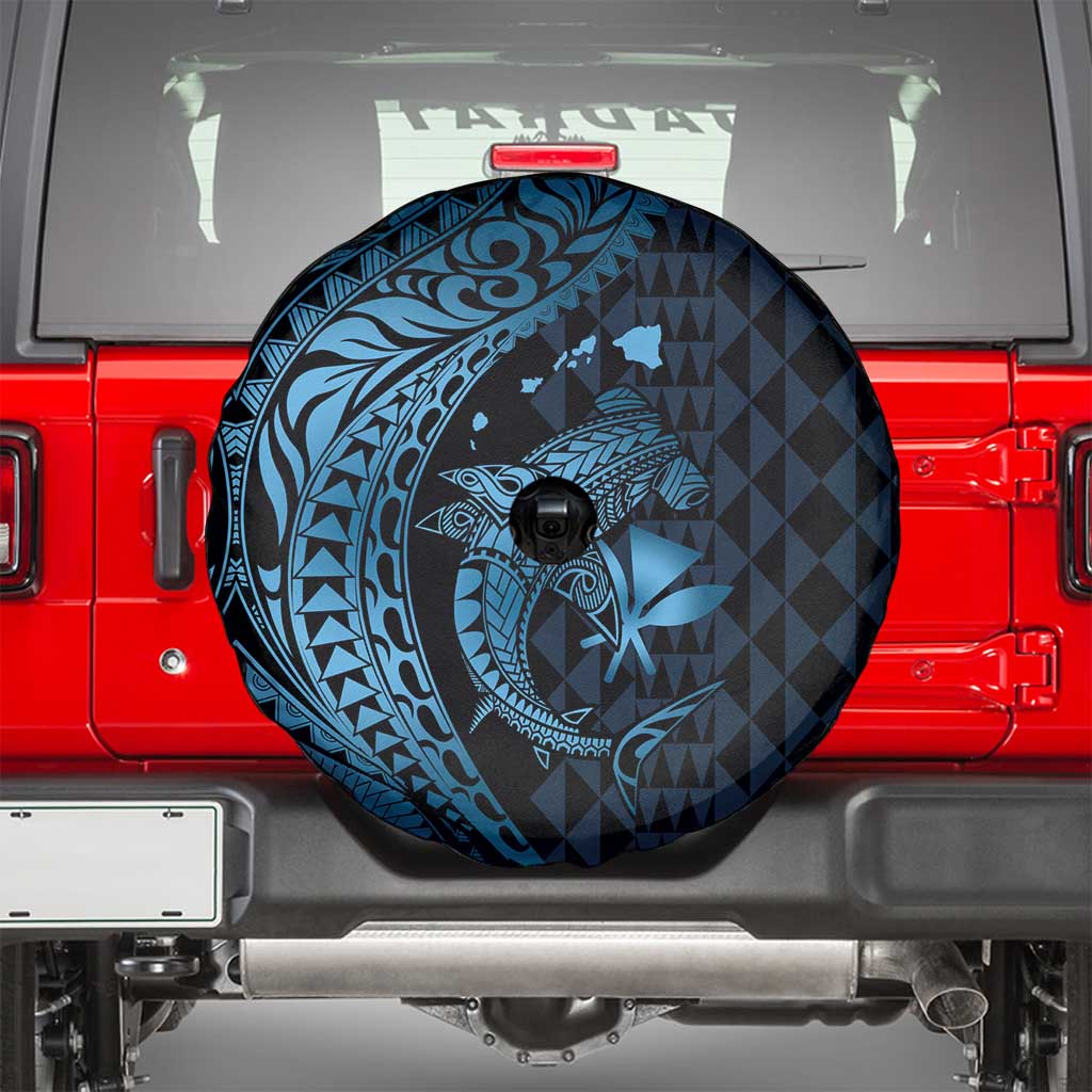 Aloha Hawaii Hammerhead Shark Spare Tire Cover Blue Kakau and Polynesian Tattoo LT03 - Polynesian Pride