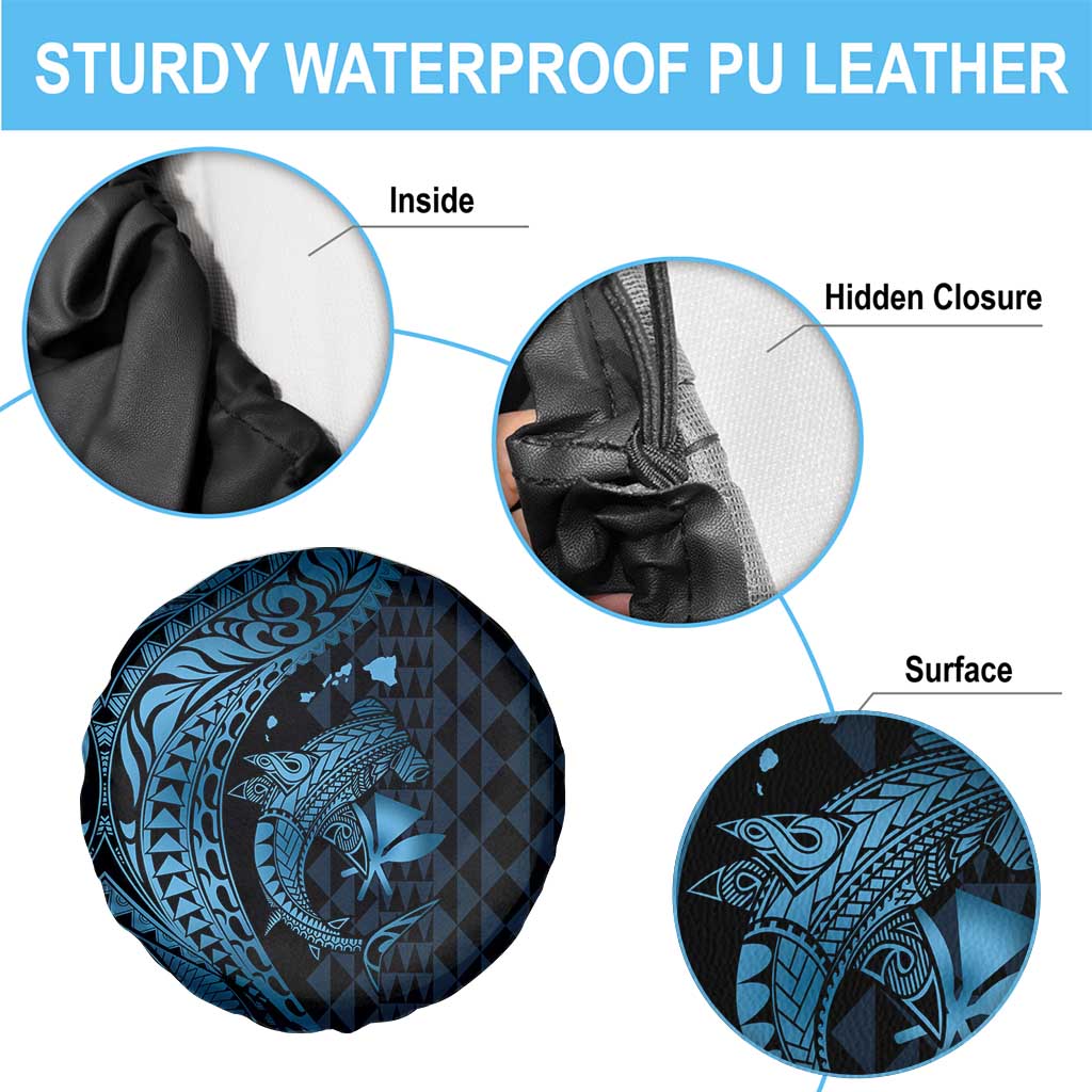 Aloha Hawaii Hammerhead Shark Spare Tire Cover Blue Kakau and Polynesian Tattoo LT03 - Polynesian Pride