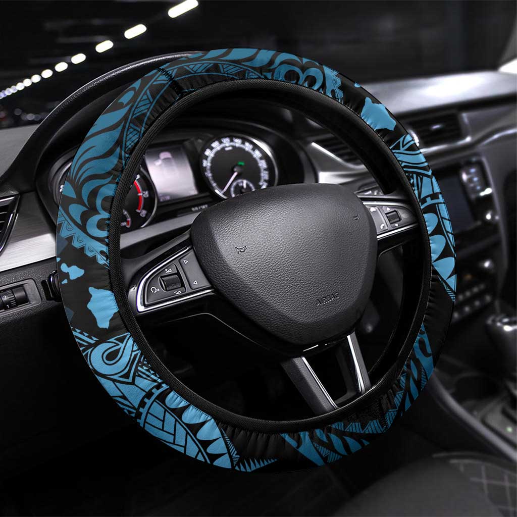 Aloha Hawaii Hammerhead Shark Steering Wheel Cover Blue Kakau and Polynesian Tattoo LT03