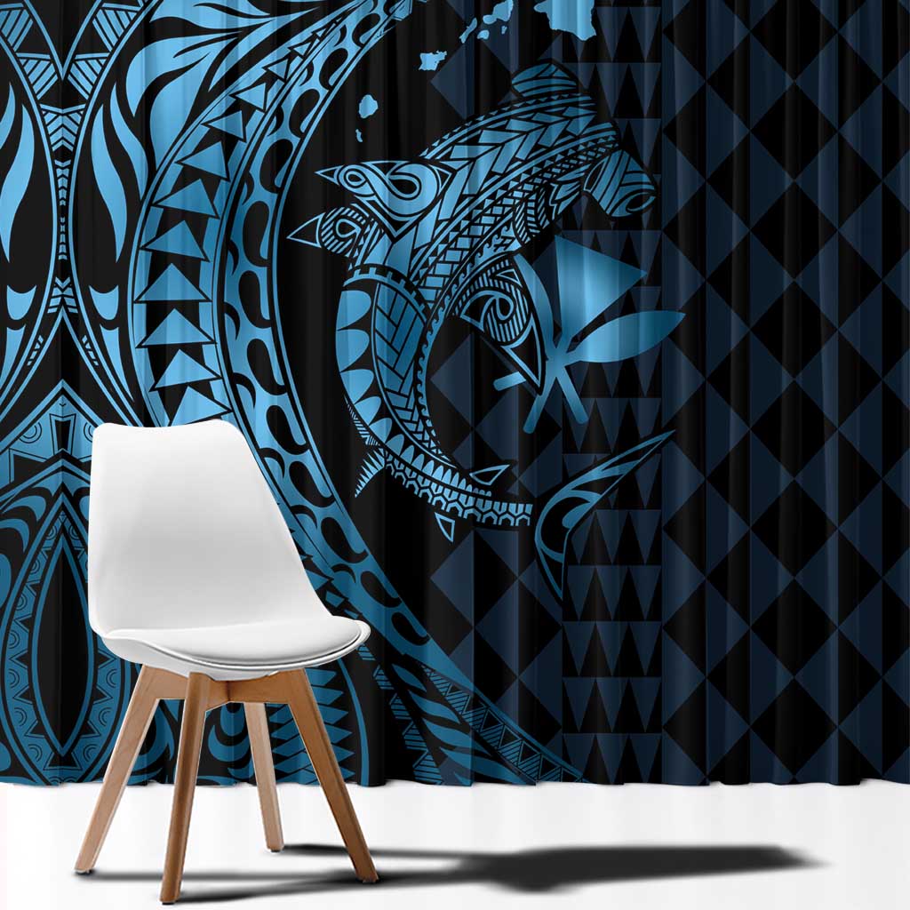 Aloha Hawaii Hammerhead Shark Window Curtain Blue Kakau and Polynesian Tattoo LT03 - Polynesian Pride