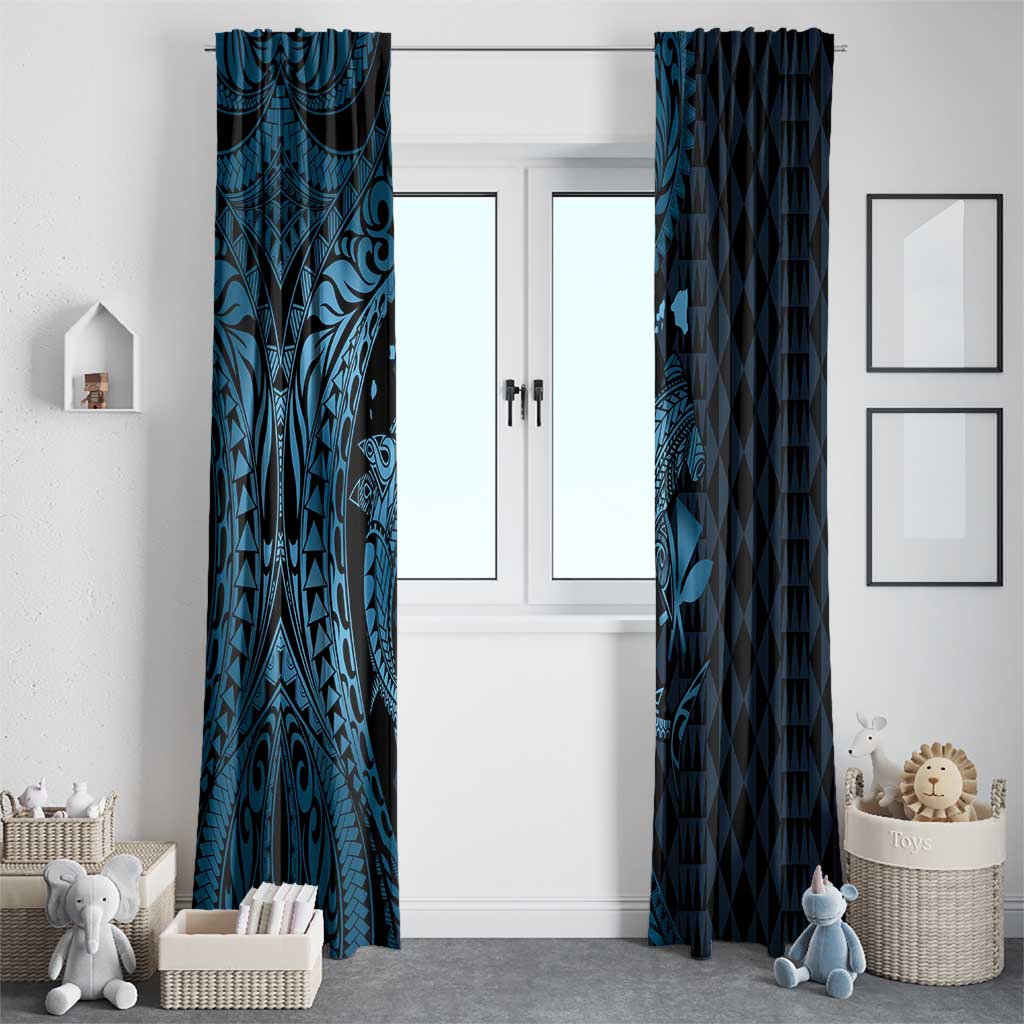 Aloha Hawaii Hammerhead Shark Window Curtain Blue Kakau and Polynesian Tattoo LT03 - Polynesian Pride