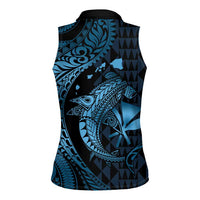 Aloha Hawaii Hammerhead Shark Women Sleeveless Polo Shirt Blue Kakau and Polynesian Tattoo LT03