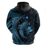 Aloha Hawaii Hammerhead Shark Zip Hoodie Blue Kakau and Polynesian Tattoo LT03