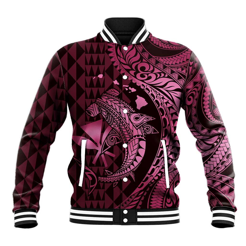 Aloha Hawaii Hammerhead Shark Baseball Jacket Pink Kakau and Polynesian Tattoo LT03 Unisex Pink - Polynesian Pride