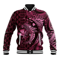 Aloha Hawaii Hammerhead Shark Baseball Jacket Pink Kakau and Polynesian Tattoo LT03 Unisex Pink - Polynesian Pride