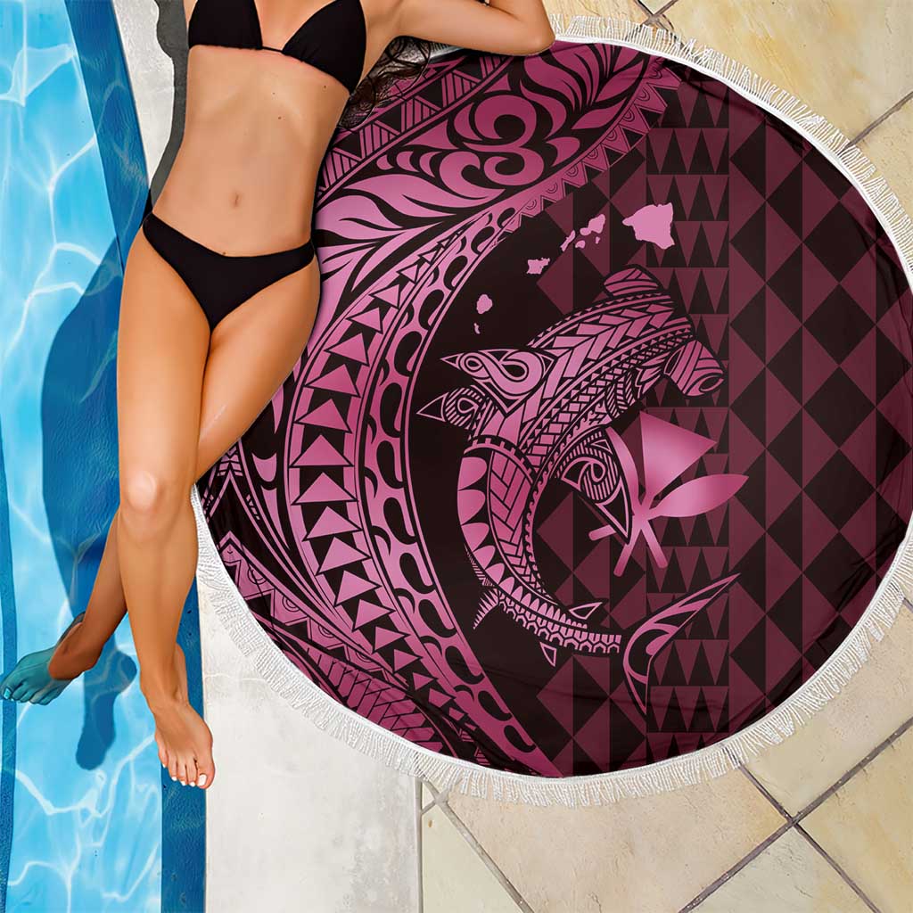 Aloha Hawaii Hammerhead Shark Beach Blanket Pink Kakau and Polynesian Tattoo LT03 - Polynesian Pride