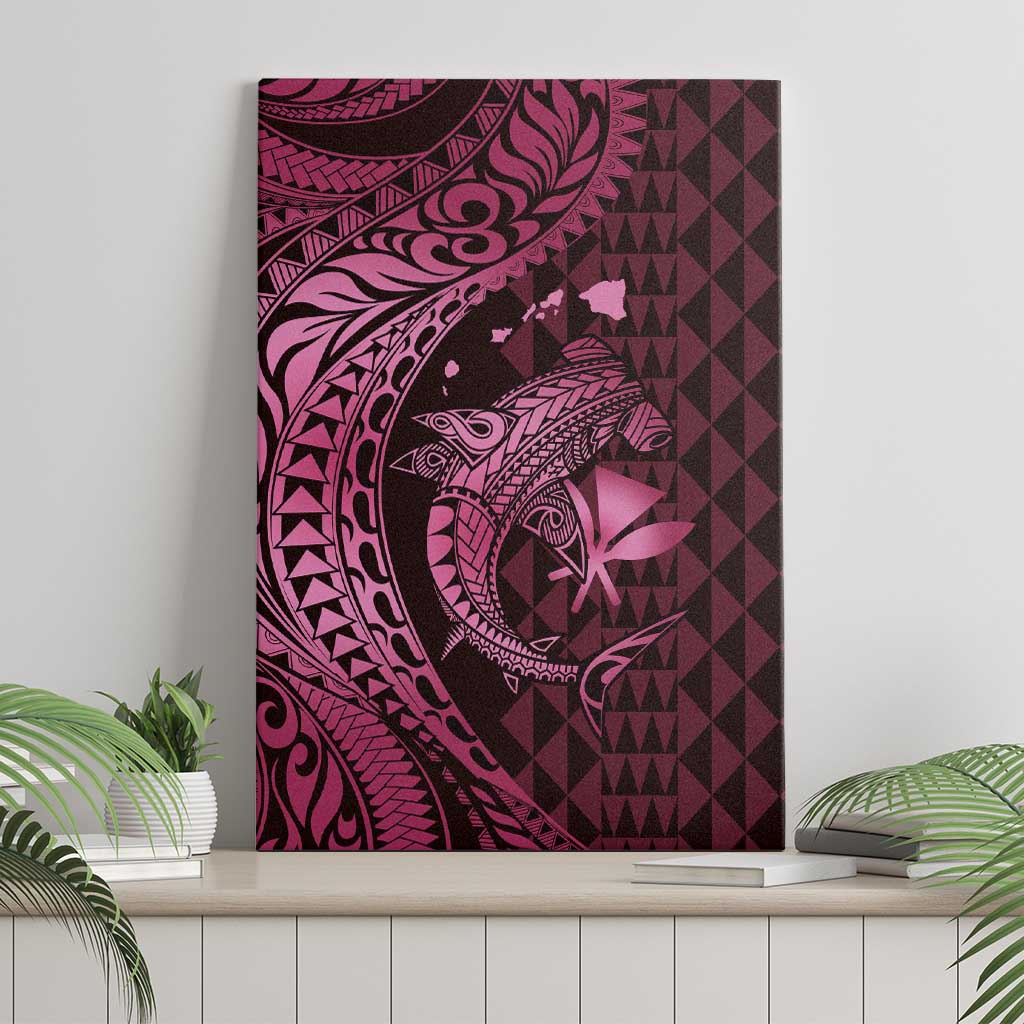 Aloha Hawaii Hammerhead Shark Canvas Wall Art Pink Kakau and Polynesian Tattoo LT03 - Polynesian Pride