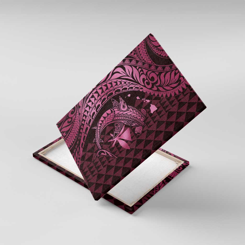 Aloha Hawaii Hammerhead Shark Canvas Wall Art Pink Kakau and Polynesian Tattoo LT03 With Frame Pink - Polynesian Pride