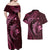 Aloha Hawaii Hammerhead Shark Couples Matching Off Shoulder Maxi Dress and Hawaiian Shirt Pink Kakau and Polynesian Tattoo LT03