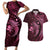 Aloha Hawaii Hammerhead Shark Couples Matching Short Sleeve Bodycon Dress and Hawaiian Shirt Pink Kakau and Polynesian Tattoo LT03