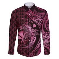 Aloha Hawaii Hammerhead Shark Family Matching Mermaid Dress and Hawaiian Shirt Pink Kakau and Polynesian Tattoo LT03