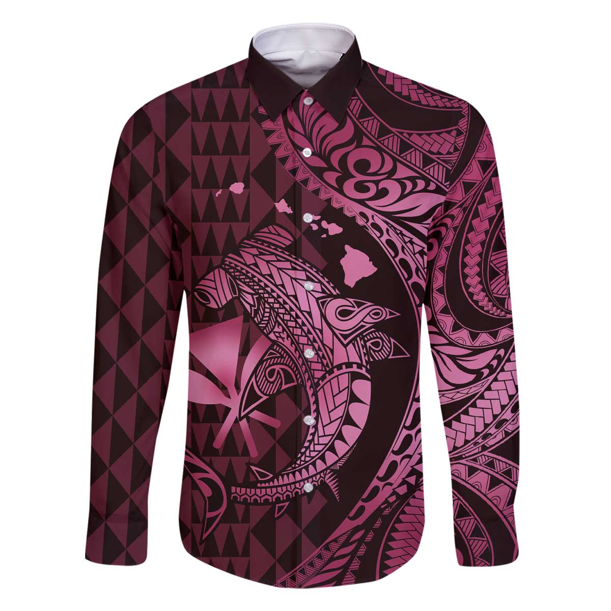 Aloha Hawaii Hammerhead Shark Family Matching Off Shoulder Short Dress and Hawaiian Shirt Pink Kakau and Polynesian Tattoo LT03