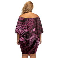 Aloha Hawaii Hammerhead Shark Family Matching Off Shoulder Short Dress and Hawaiian Shirt Pink Kakau and Polynesian Tattoo LT03