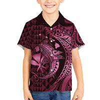 Aloha Hawaii Hammerhead Shark Family Matching Off Shoulder Short Dress and Hawaiian Shirt Pink Kakau and Polynesian Tattoo LT03