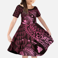 Aloha Hawaii Hammerhead Shark Family Matching Tank Maxi Dress and Hawaiian Shirt Pink Kakau and Polynesian Tattoo LT03 Daughter's Dress Pink - Polynesian Pride