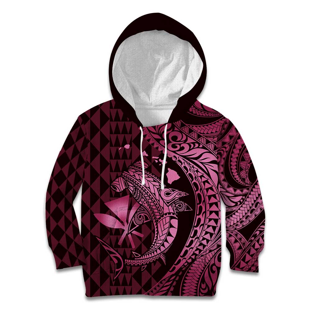 Aloha Hawaii Hammerhead Shark Kid Hoodie Pink Kakau and Polynesian Tattoo LT03
