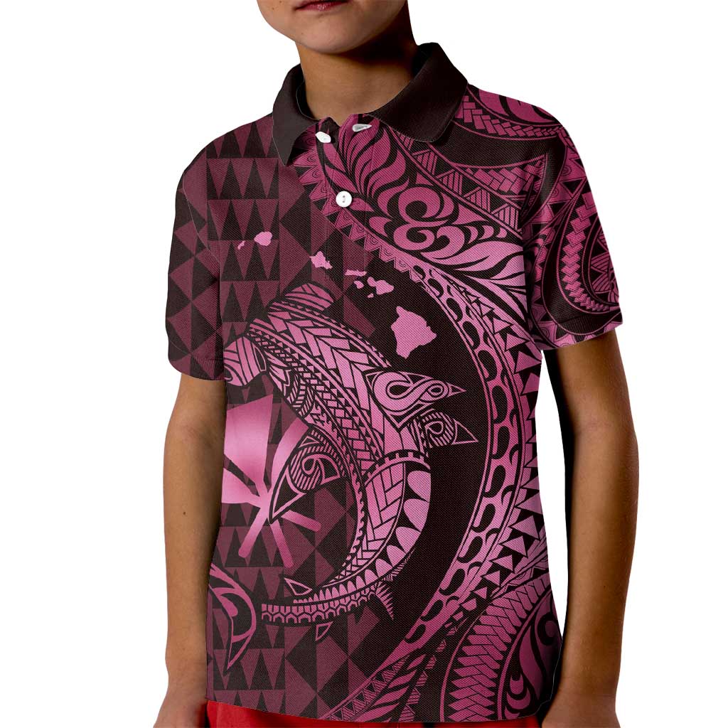 Aloha Hawaii Hammerhead Shark Kid Polo Shirt Pink Kakau and Polynesian Tattoo LT03