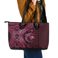 Aloha Hawaii Hammerhead Shark Leather Tote Bag Pink Kakau and Polynesian Tattoo LT03 - Polynesian Pride